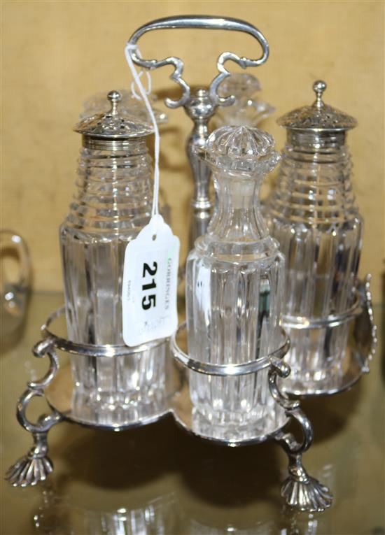 A George II silver Warwick five division cruet stand, 22.5 oz.